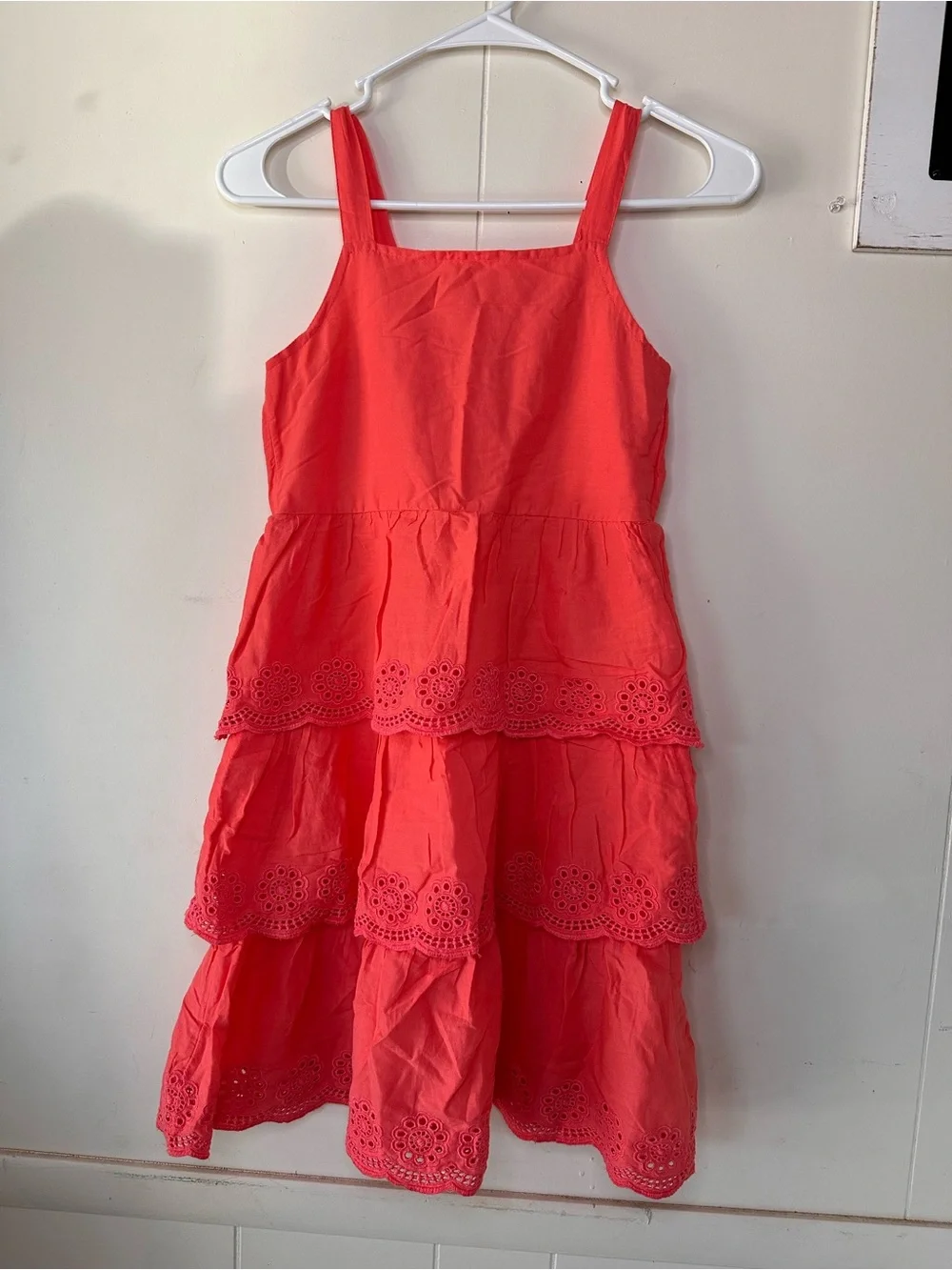 Girls Coral Tiered Eyelet Dress - 10/12